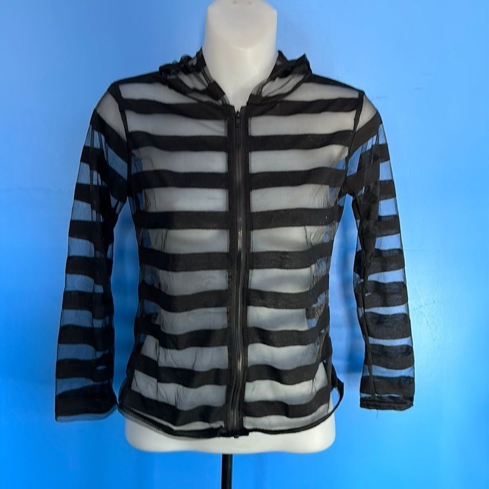 Women's Sheer Hoodie Black Full Zip Size Small Lightweight Cover Up